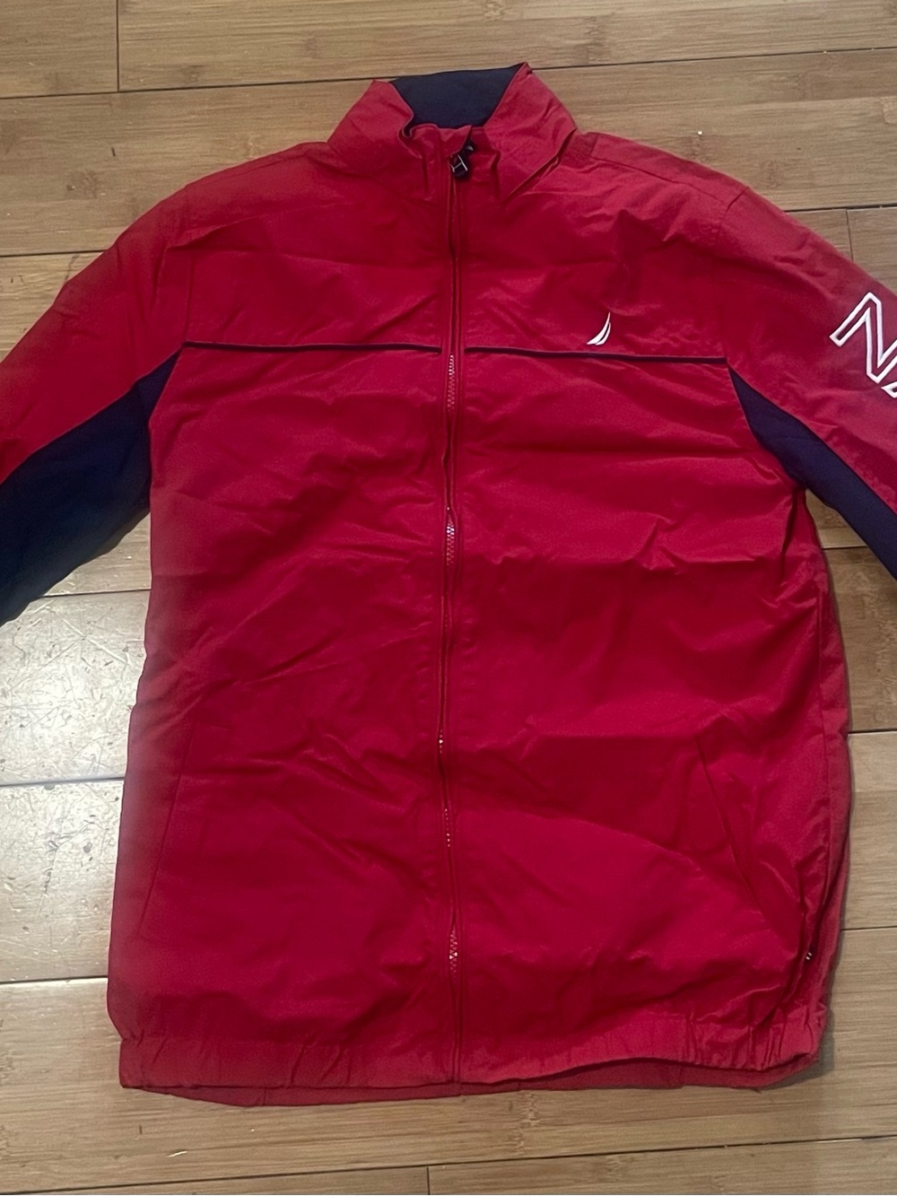 Nautica Boys Full Zip Windbreaker Jacket Red Navy Blue Size L 14/16